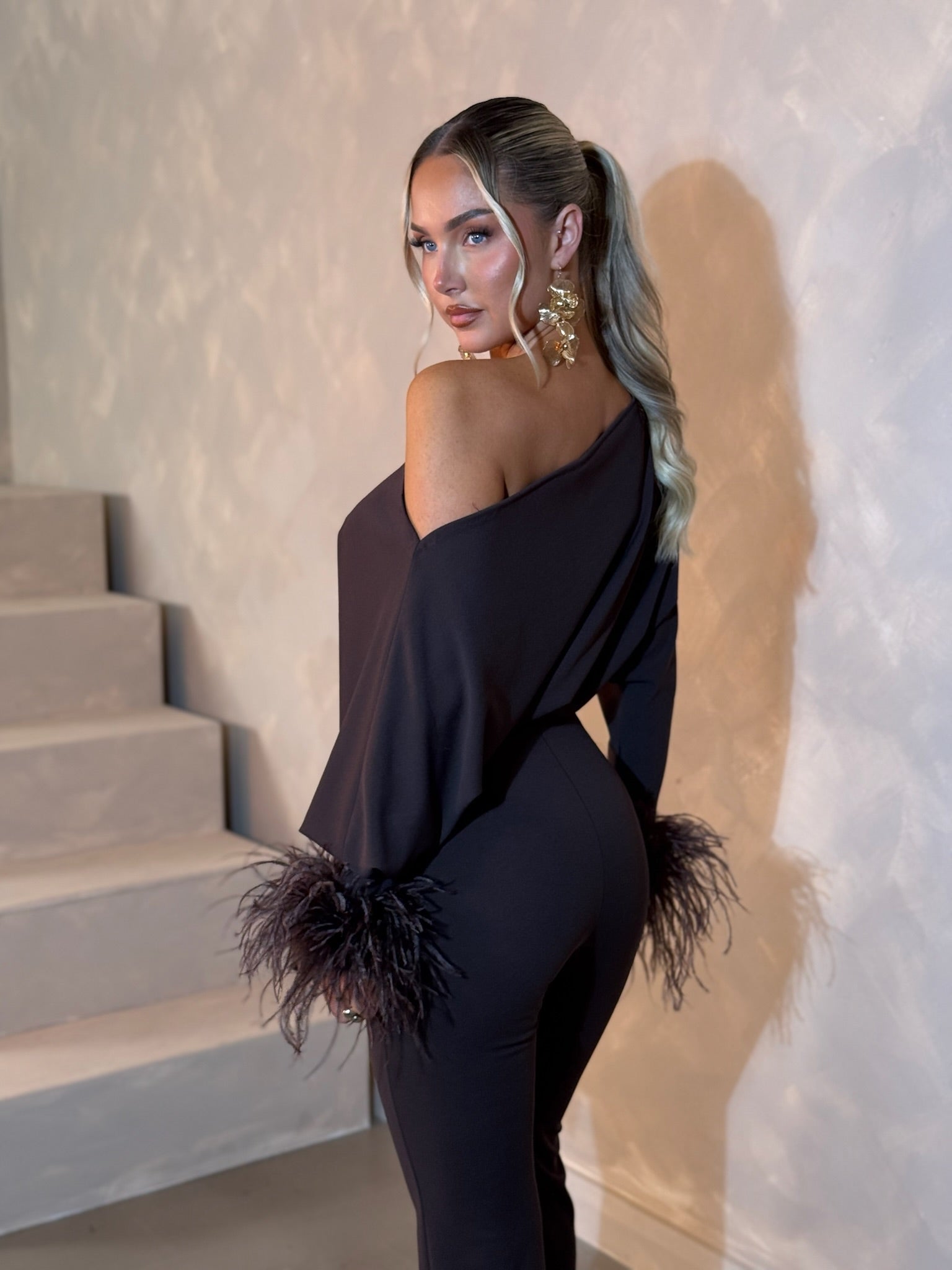 Arella Feather Jumpsuit Chocolate brown