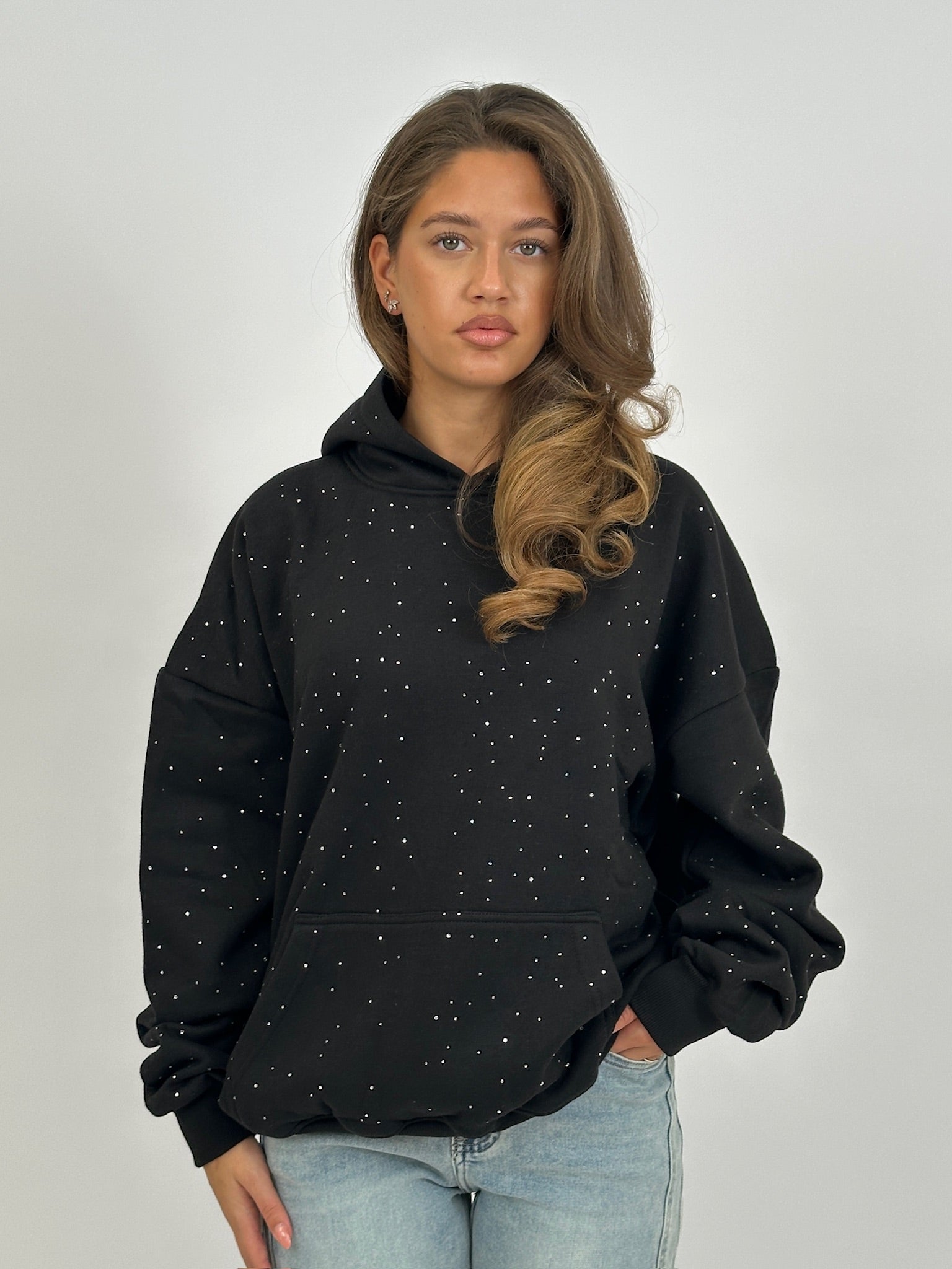 RHINESTONE HOODIE BLACK