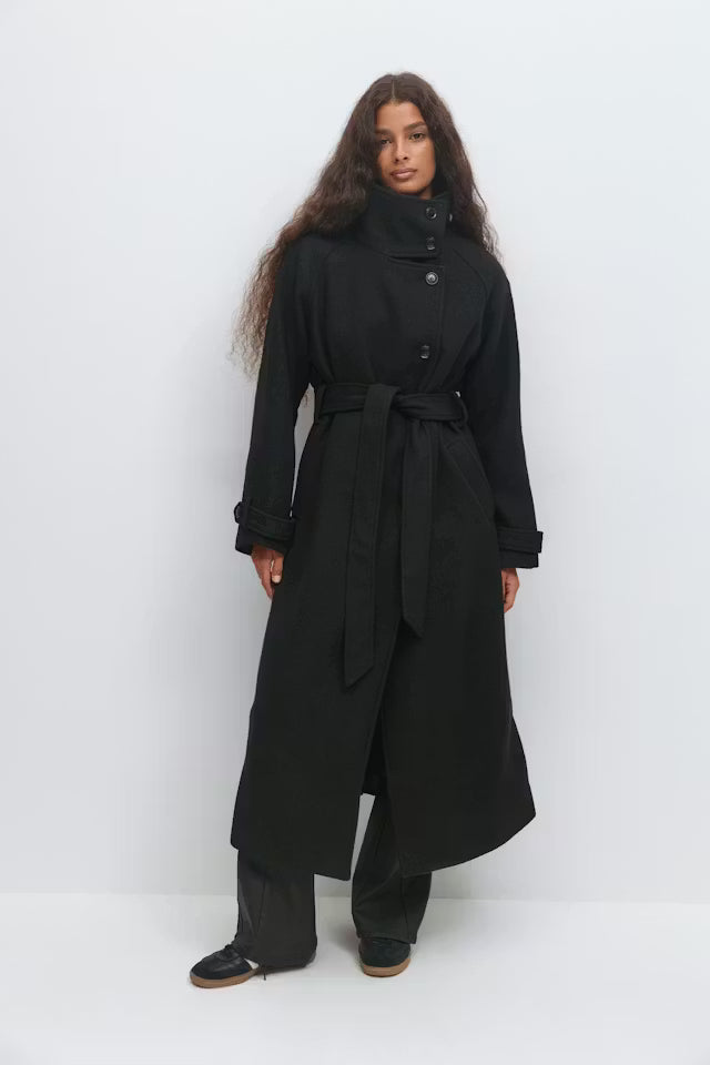 Belted wool blend coat