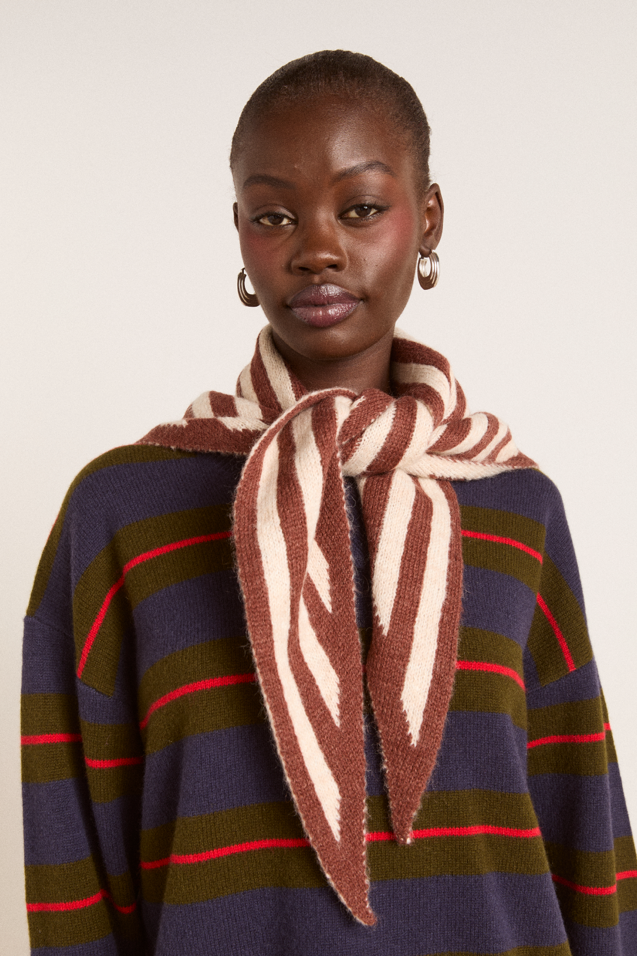 Knitted Stripe Triangle Scarf