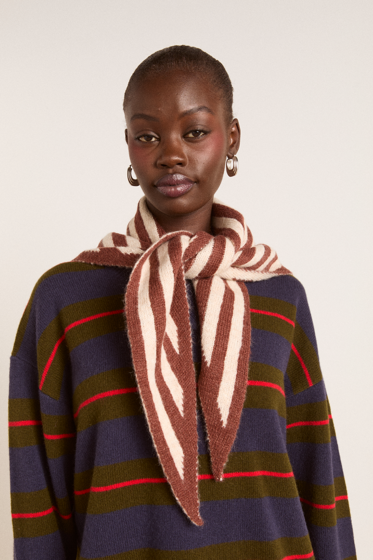 Knitted Stripe Triangle Scarf