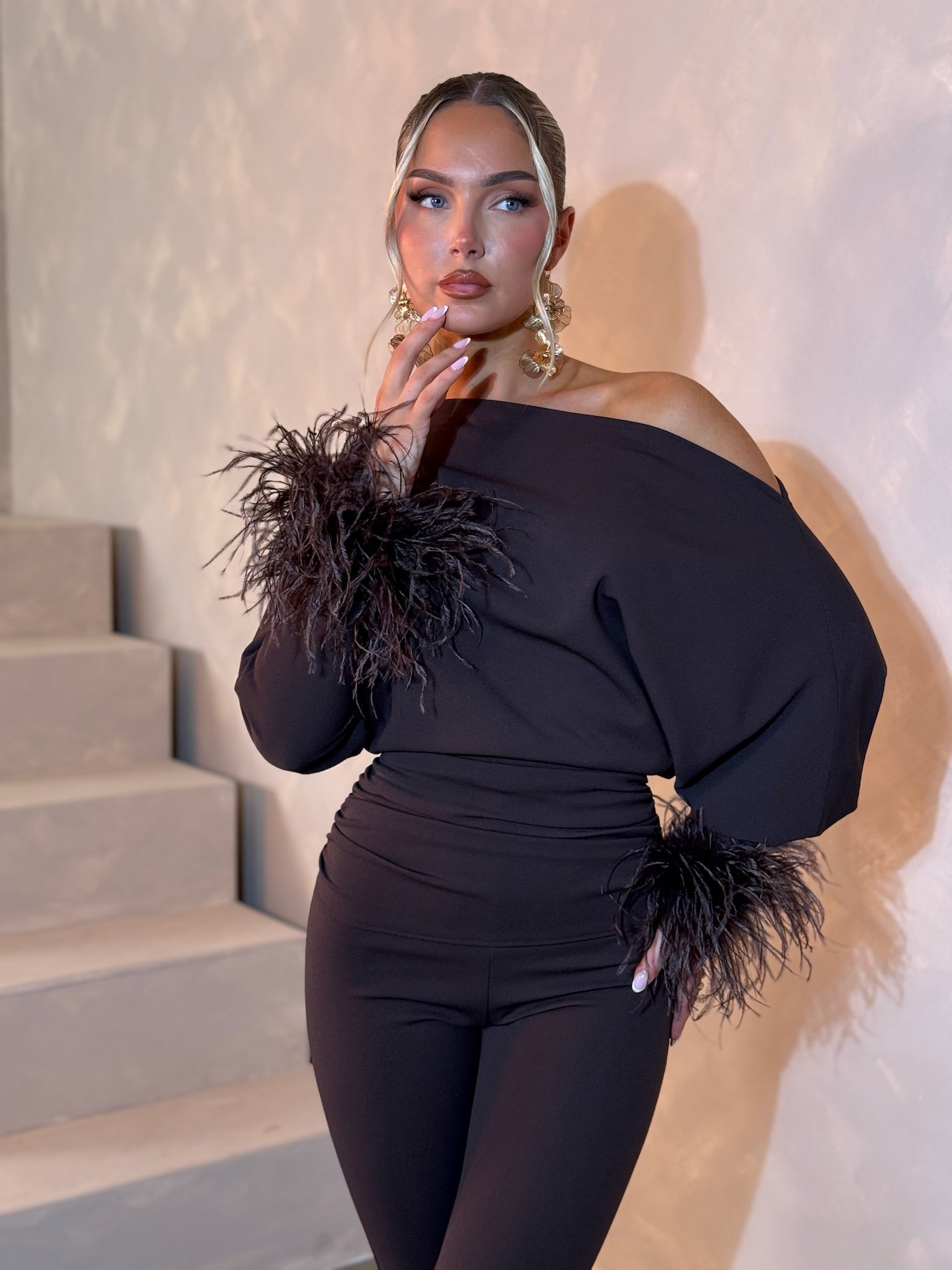 Arella Feather Jumpsuit Chocolate brown