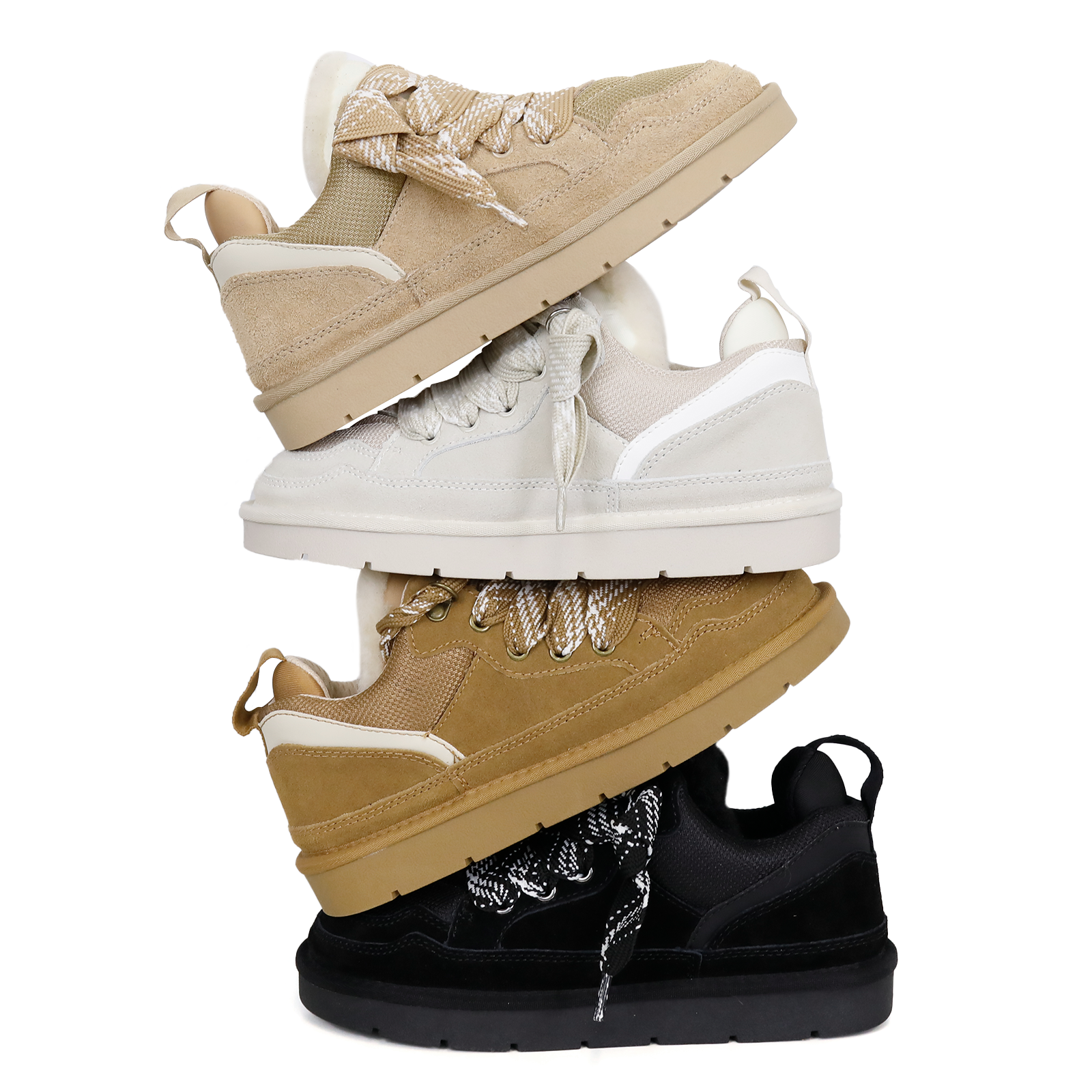 Two-toned Laces Fur Sneakers