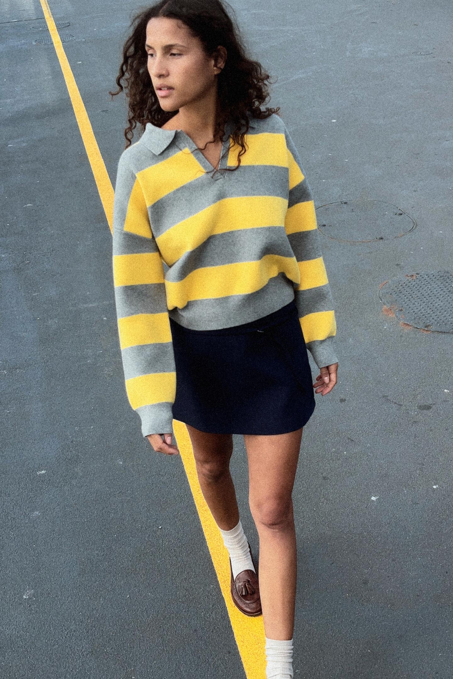 striped sweater yellow & grey
